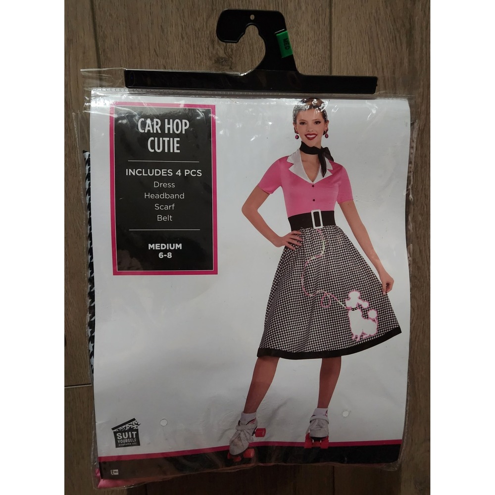 Car Hop Cutie 1950s Poodle Skirt Halloween Costume Pink Diner Women Medium 6-8